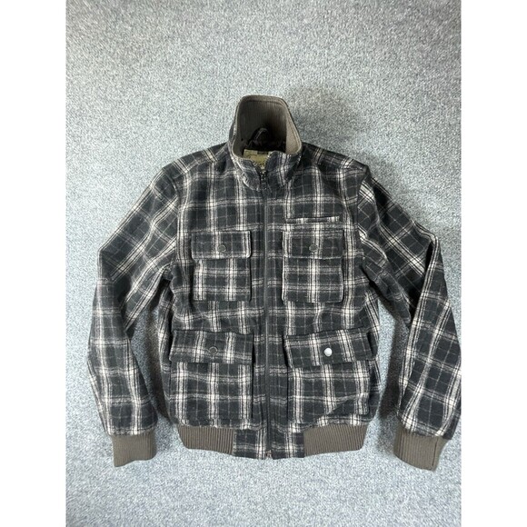 American Rag CIE Jacket Men’s Small Black Plaid Wool Heavy Mock Neck Full Zip